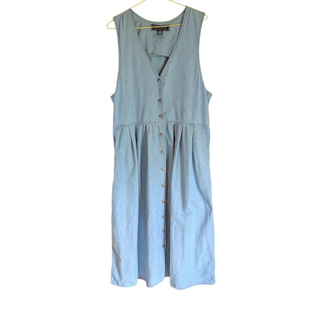 Karen Scott Midi Dress M Cottagecore Prairie Coastal Grandmother Button Front